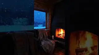 4K Fireplace Snowfall Ambience 🌙 Cozy Winter Cabin Night | Crackling Fire & Blizzard Sounds #cozy