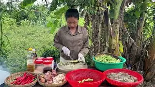 “Amazing Countryside Cooking 🍤🌿 Stir-Fried Shrimp with Okra – Super Tasty