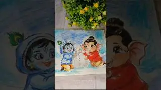 Krishna 🦚 & Ganesha 🐘 ..... #art #play #snowman #viral #shorts