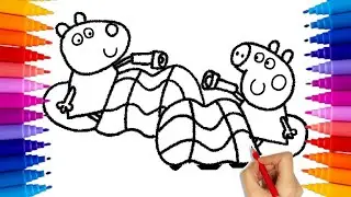 Desenhar e Colorir  a Peppa Pig Brincando Com Sua Amiga ⭐🐷🐰💜💛🌈