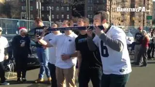 #PennState fans also keeping the shotski tradition alive in NYC. #ydrpsu