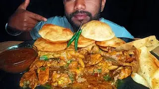 EATING SPICY CHICKEN CURRY WITH KACHORI & EXTRA GRAVY | EATING SHOW | REAL ASMR MUKBANG VIDEO 