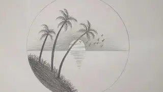 Easy Scenery Drawing Step by Step | Beautiful  Sunset Beach Pencil Sketch for Beginners