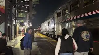The arrival & departure of Amtrak 785 in Fullerton train station ft Bnsf leaving on 11/22/25