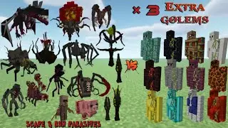 Every parasites (Scape and Run Parasites MOD) VS. 3 All golems (Extra Golems MOD) in MINECRAFT.1vs.3