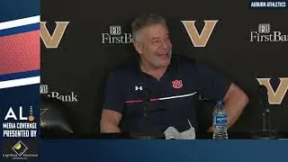 Auburn head coach Bruce Pearl speaks with the media following the Tigers' win over Vanderbilt