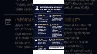 RRCAT Technical Assistant & Technician Recruitment 2025 | DAE New Vacancy | Vision Rozgar Samachar
