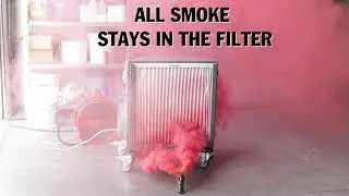 Lavina air scrubber filtering air from smoke bomb