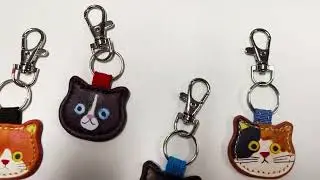 Calico Cat Genuine Leather Handmade Keychain | Cute Cat Bag Charm & Car Key Holder Gift
