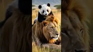 Giant Panda make friends with Lion in Africa
