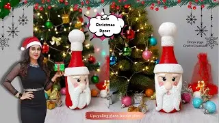 DIY Santa claus🎅Quick & easy Christmas decor made with upcycled glass bottle 🎄 #clayart