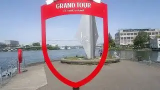 At the Three Countries Corner. With the Three Countries Bridge. France - Germany - Switzerland.