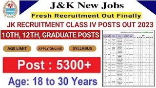 JK New Class IV 10th 12th Pass Jobs Out | 5000+ Posts Out| Full Details Apply Here Now