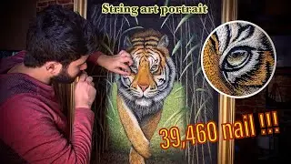 String art | Tiger colored string art portrait with 35 colors of thread