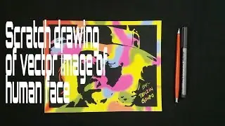 Speed drawing/Scratching colourful vector image of human face..