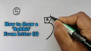 How to draw a rabbit from letter 5 | How turn number into Drawing | Animal Drawing Tutorial