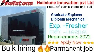 Graduate Engineer in hailstone innovation pvt Ltd|Fresher Engineer|2022vacancy| Diploma Mechanical