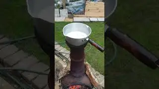 Making tea on fire.