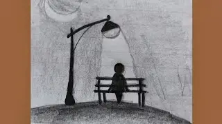 How to Draw Girl| A Girl sitting alone under Street lamp | night scenery |pencil Sketch step by step