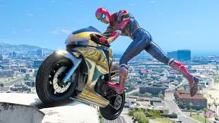 GTA 5 Iron Spiderman Motorcycle Epic Jump Stunts Fails Ragdolls #5  (Euphoria Ragdolls)