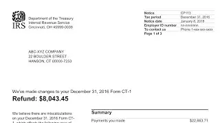 How to understand your CP113 Notice (Math Error Resulting in Tax Refund on Your Form CT-1)