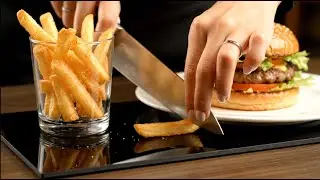 Oddly Satisfying Glass Burger, Fries & Dessert Cutting | No Talking ASMR