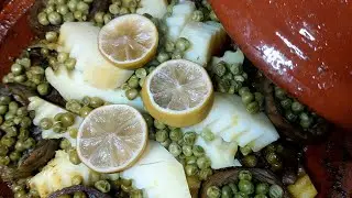 #الطاجين باللحم الغنمي مخضر بالقوق والجلبانة😋