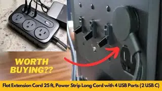 Flat Extension Cord 25 ft, Power Strip Long Cord with 4 USB Ports 2 USB C