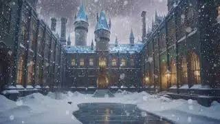 Snowy Hogwarts Courtyard ASMR: Cozy Fireplace & Magical Ambience for Relaxation and Study