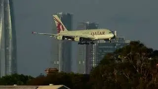 Qantas Air India Qatar & Emirates arrive against stunning Sydney City Skyline