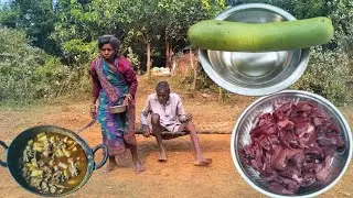 100 years poor grandma cooking LIVER CURRY and eating || old tribe COUPLE lifestyle || rural family