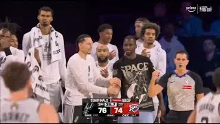 David Jones-Garcia hits the finger gun celly after a Fox three, Lindy Waters advises against it