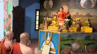 Traditional Theravada monks paying homage to Buddha at MBSI: Dhamma USA
