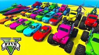GTA V SPIDERMAN Mega Mount Chiliad Ramp Car Racing Challenge ! SUPERHERO HULK IronMan Monster Truck