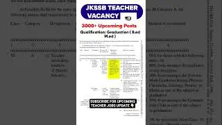 JKSSB TEACHER JOBS QUALIFICATION | JKSSB TEACHER VACANCY | JKSEB TEACHER POSTS #jkssb #TeacherJobs
