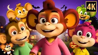 Five Little Monsters Jumping on the Bed Halloween Cartoon Video for Kids