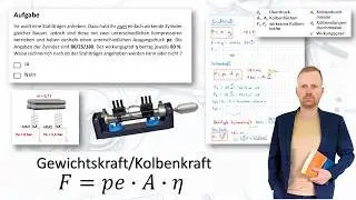 Pneumatik Prüfungsaufgabe 02 | Kolbenkraft berechnen - 1,7t Rundstahl anheben möglich?
