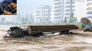 Long Logs Delivery River Map Spintires Logitech G29 Gameplay 4K60