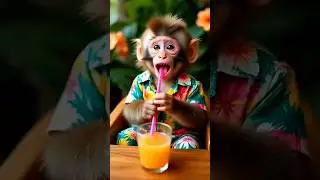 Baby monkey giggles after peach juice sip 🐒🍑🧃  #funny #monkey #viralanimals #babymonkey #peachjuice
