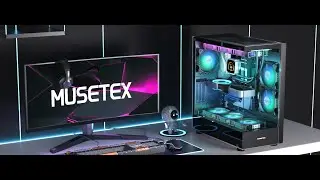 MUSETEX Mid Tower Computer Case with Full-View Tempered Glass,Black(K2)