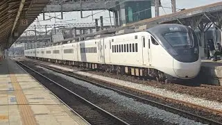 116次潮州開往七堵觀光特仕版EMU3000型十二輛編組EMU3024皮蛋豆腐騰雲號四色彩色新城際自強號列車，和2123次北湖開往嘉義EMU800型八輛二編組EMU883+EMU884二代微笑號區間車