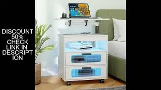 JDPAG Nightstand with Wireless Charging Station, LED Nightstand Has Adjustable Rotary Workstation,Sm