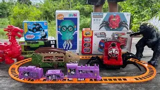 Unboxing Dan Merakit Mainan Kereta api, Choochoocharles, jeep Thomas, Dinosaurus, Jellyfish, Damkar