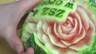 #192 How to make a watermelon rose with sentence - carving garnish for beginners
