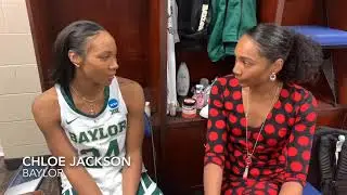 Baylor&rsquo;s Chloe Jackson talks to Ari Chambers after Sweet Sixteen win over South Carolina