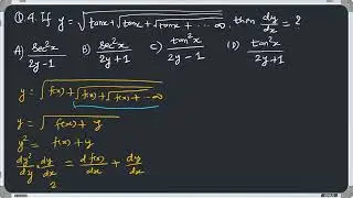 derivative | If  y=√(tan⁡x+√(tan⁡x+√(tan⁡x+⋯⋅∞ )) )  , then find dy/dx  w.r.t. x