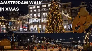4K Magical Evening Walk in Amsterdam | Christmas 2024 Lights & Festivities 🌟