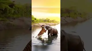 The Tiger tries to attack the elephant.. #elephant #animals #zoo #safari #hopezoo #tigertime