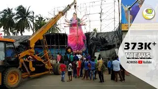 Durga Murti Idol 2021 Aagman G Srinivas 50Feet Durga Mata Lifting With CraneMoving To Esamiya Bazaar