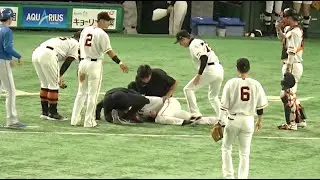 巨人グリフィン投手にアクシデント発生！一瞬誰もが“桑田真澄氏の悪夢”がよぎったダイブ！場内は騒然！巨人vs日ハム